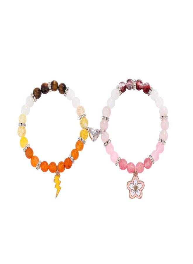 Thalireth 2PCS Beaded Matching Bracelets For Couples Demon Killer Lightning Sakura Butterfly Anime Bracelets Halloween Christmas Gift - Image 1